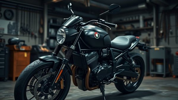 Sleek classic cruiser motorcycle in a garage setting