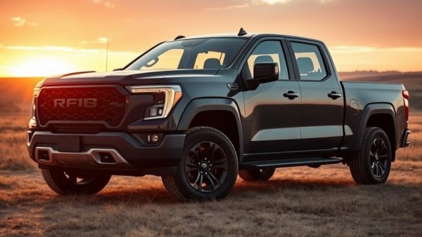 Hybrid truck in sunset field, modern design and warm lighting, hybrid vehicles news.