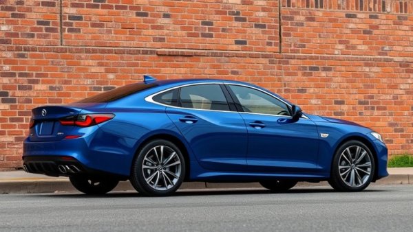 Sleek blue luxury sedan displayed in urban setting, best cars 2024.