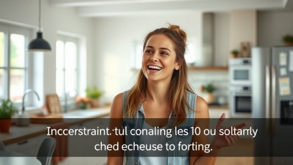 Woman sharing healthy lifestyle tips indoors with text overlay.