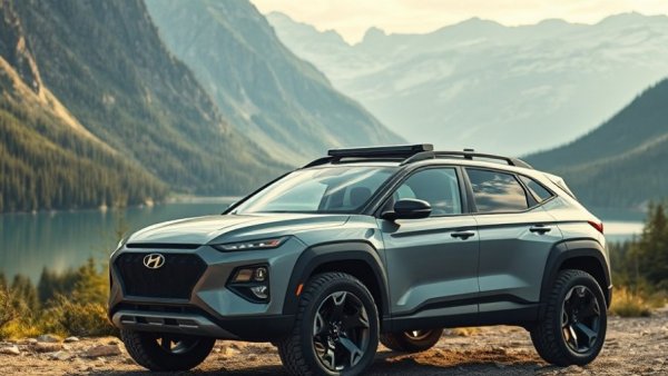 Hyundai CRATER Concept SUV parked by a mountain lake