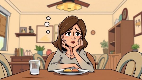 Illustration of a stressed woman at a table, symbolizing self-care challenges for busy moms.