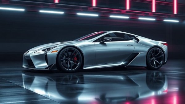 Futuristic Lexus LFA concept electric supercar in a sci-fi setting.