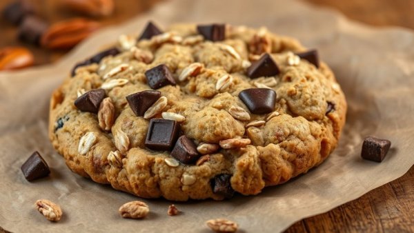 Close-up of healthy magic cookies with oats and chocolate chunks.