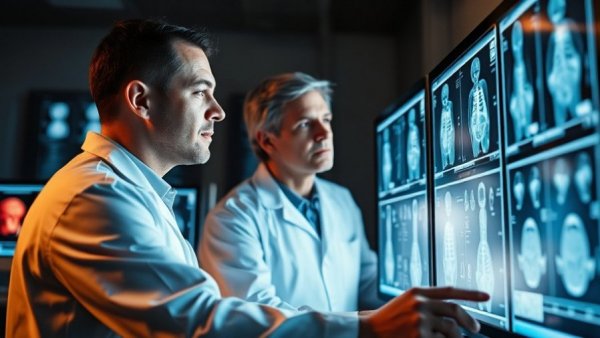Scientists analyzing medical scans in early-stage healthcare startups.