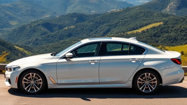 Sleek modern white sedan in mountainous landscape, best cars 2024.