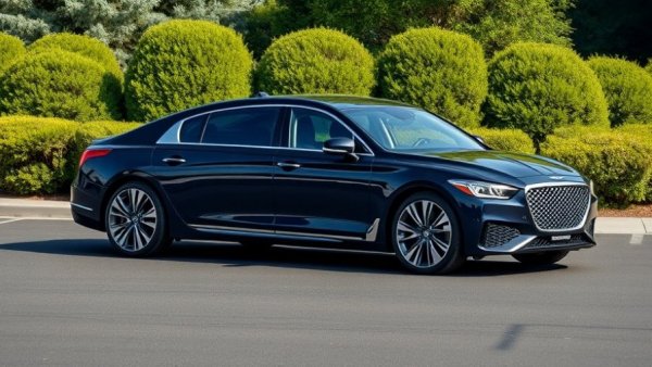 Genesis G90 sedan parked outdoors, front angle view