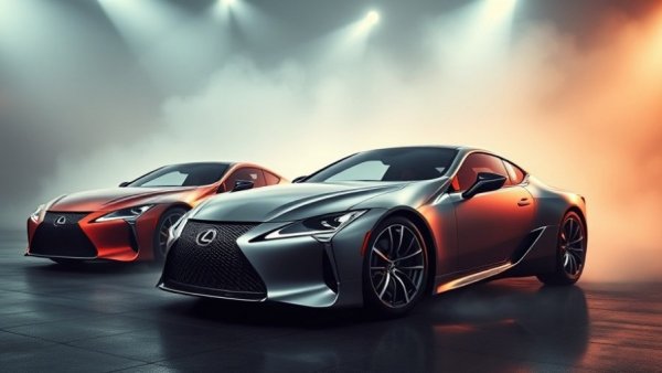 Lexus GR brand performance cars under dramatic lighting on a misty floor.