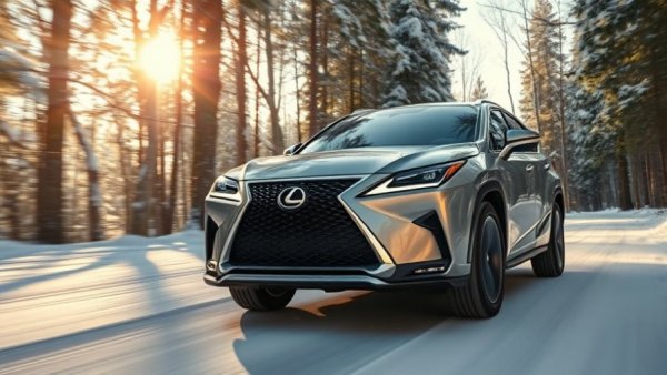 Dynamic view of luxury SUV with motion blur in snowy forest