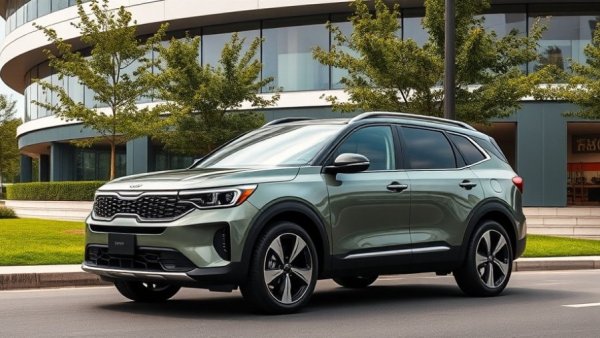 Kia Seltos refresh showcases sleek design in front of modern architecture.