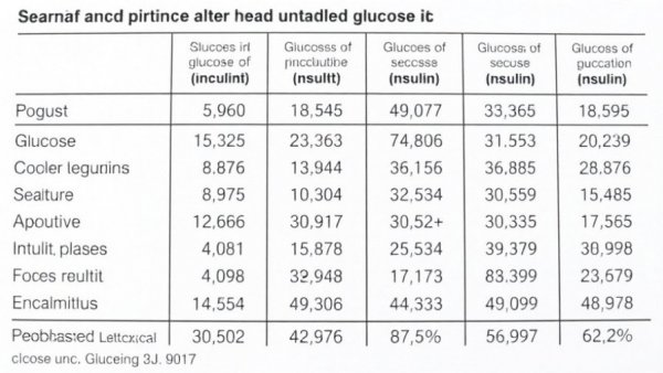 Tabular data on glucose and insulin levels in various foods.