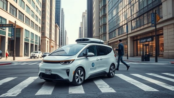 Waymo recalls self-driving taxis: White autonomous vehicle near crosswalk.