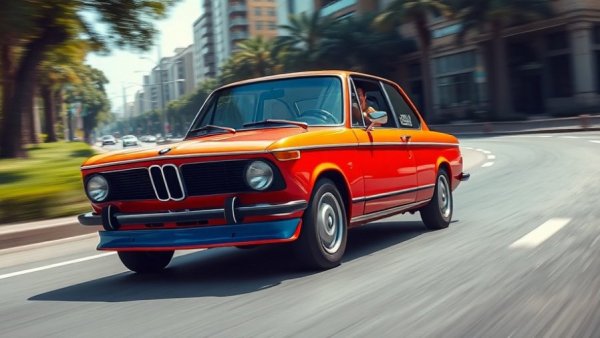 Classic BMW 2002 driving on a city road, how to maintain a car.