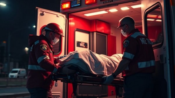 ANZ emergency services medical team loading patient into ambulance.