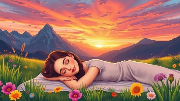 Woman enjoying self-care routine outdoors at sunset.