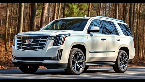 2026 Cadillac Escalade Platinum Sport 4WD review, sleek SUV in forest setting.