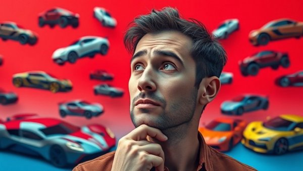 Futuristic cars and thoughtful man - best cars to buy 2024.