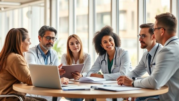 Healthcare professionals discussing AI in healthcare costs in a meeting.