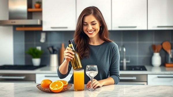 Woman preparing drinks, reducing alcohol intake in 2026.