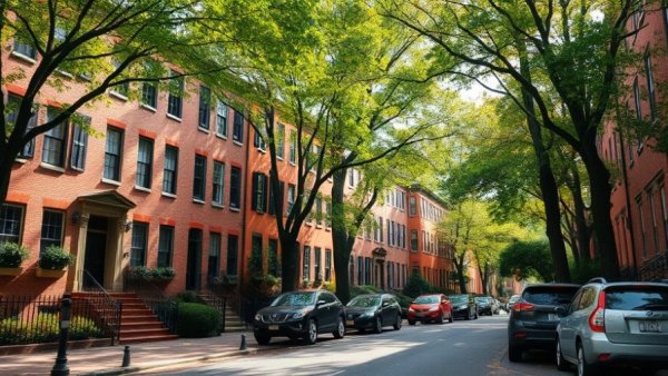Charming brick homes and modern cars on a sunny street in Georgia.