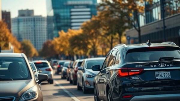 Urban street with heavy traffic highlighting rideshare accident risks.