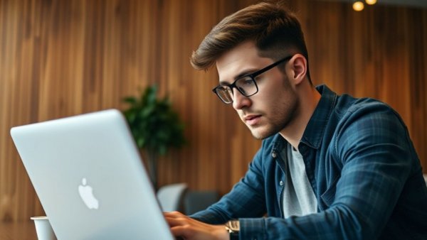 Young man working on laptop in office, illustrating health IT certification criteria.