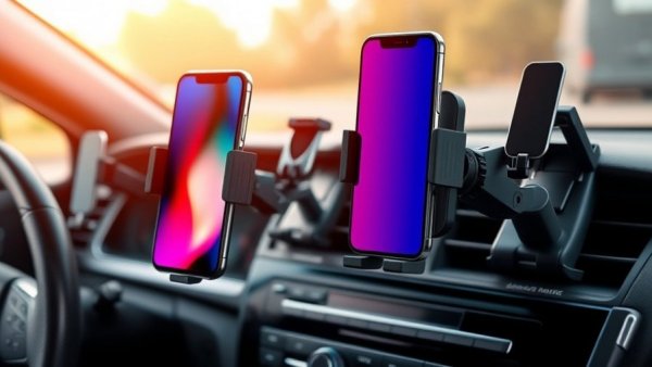 Various modern car phone mounts displayed inside a vehicle.