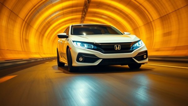 Budget Honda Civic Build driving in a yellow-lit tunnel.
