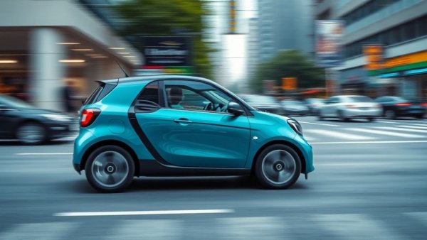 Sleek modern compact car from best cars 2024 driving on urban street