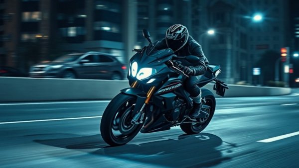 Bimota Tesi H2 motorcycle racing on a night road.