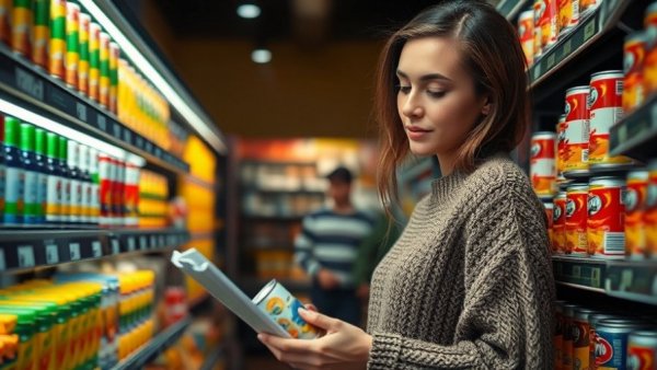 Woman shopping for healthy lifestyle tips in grocery store.