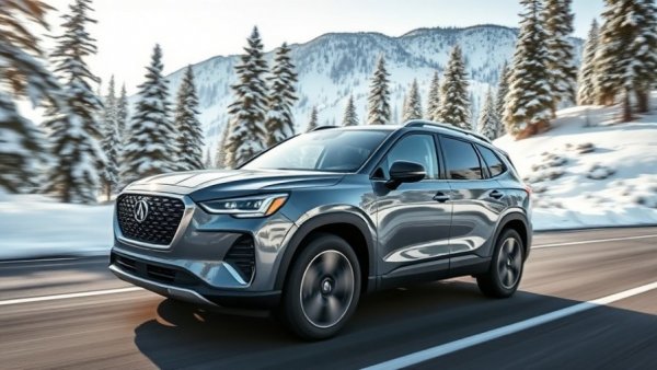 Sleek modern SUV driving on snowy road, best cars 2024.