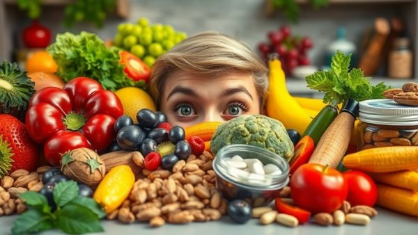 Vibrant food selection promoting health with text.