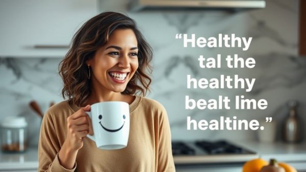 Woman in kitchen sharing healthy living motivation tips.