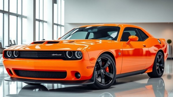 Vibrant orange modern muscle car in a studio setting