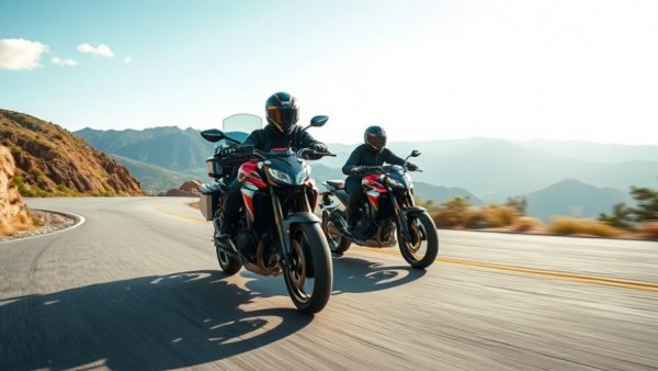 Dynamic ride of two CFMoto Ibex 800 E motorcycles on a scenic road.
