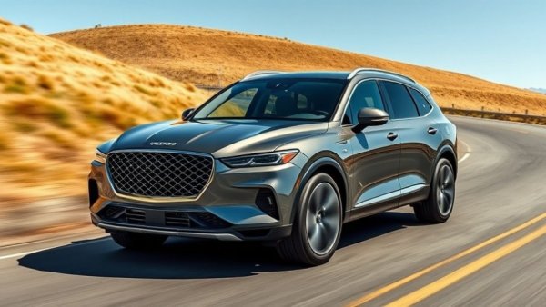 Sleek gray Genesis GV70 luxury SUV on a scenic road