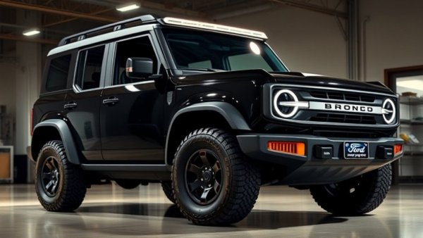 2027 Ford Bronco RTR in showroom with vibrant design.