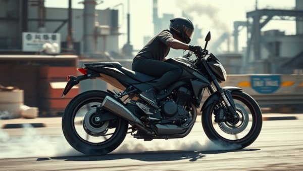 Budget-friendly touring motorcycle in action with rider in urban setting.