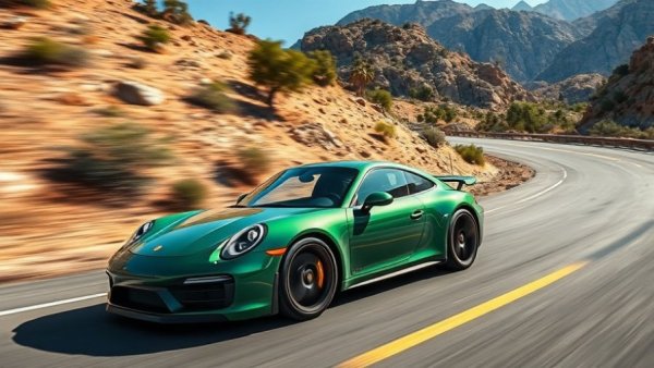 Green Porsche on curvy road, representing Porsche US sales record 2025.