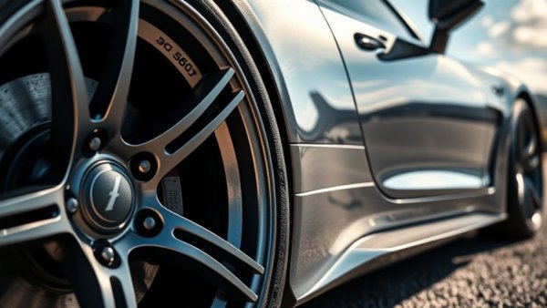 Close-up of performance sports car wheel with sleek design.