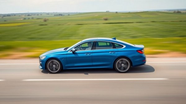Sleek blue luxury sedan on road, luxury sedans under $30K.