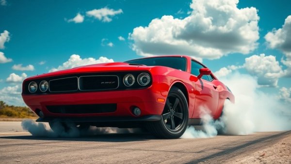 Dynamic Dodge Charger V8 burnout under a vivid sky