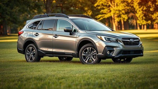 Sleek 2026 Subaru Outback parked in grassy park setting, sunlight highlighting car.