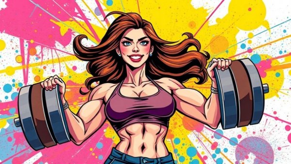 Vibrant self-care routine concept with woman lifting weights.