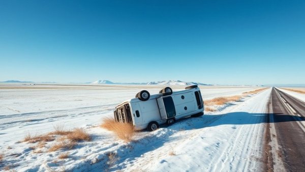 Overturned truck on snowy road symbolizes truck accident lawyer responsibilities.