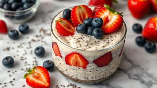 Delicious lemon cheesecake overnight oats with fruits and seeds.
