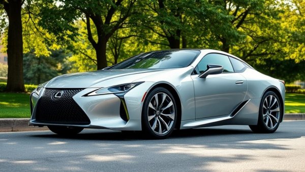 Sleek silver Lexus LC parked under tree, serene park setting