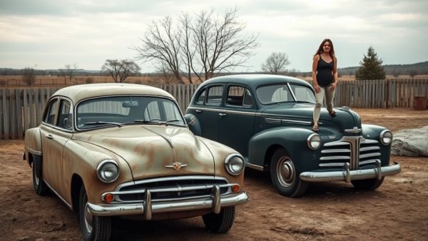 Vintage cars in a yard reflecting the history of the biggest automobile industry.