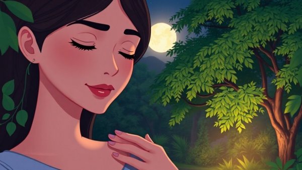 Peaceful self-care for anxiety scene at night under the moon.